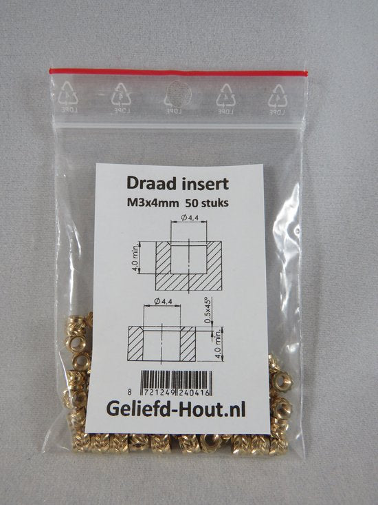 Schroefdraad insert M3 M4 M5 en M6 voor 3D printer